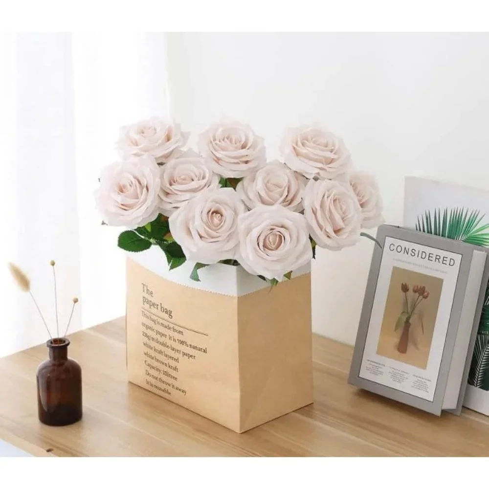 10 Count Nude Flower Faux Cream Roses Stems Wedding Bouquet Centerpiece Decor